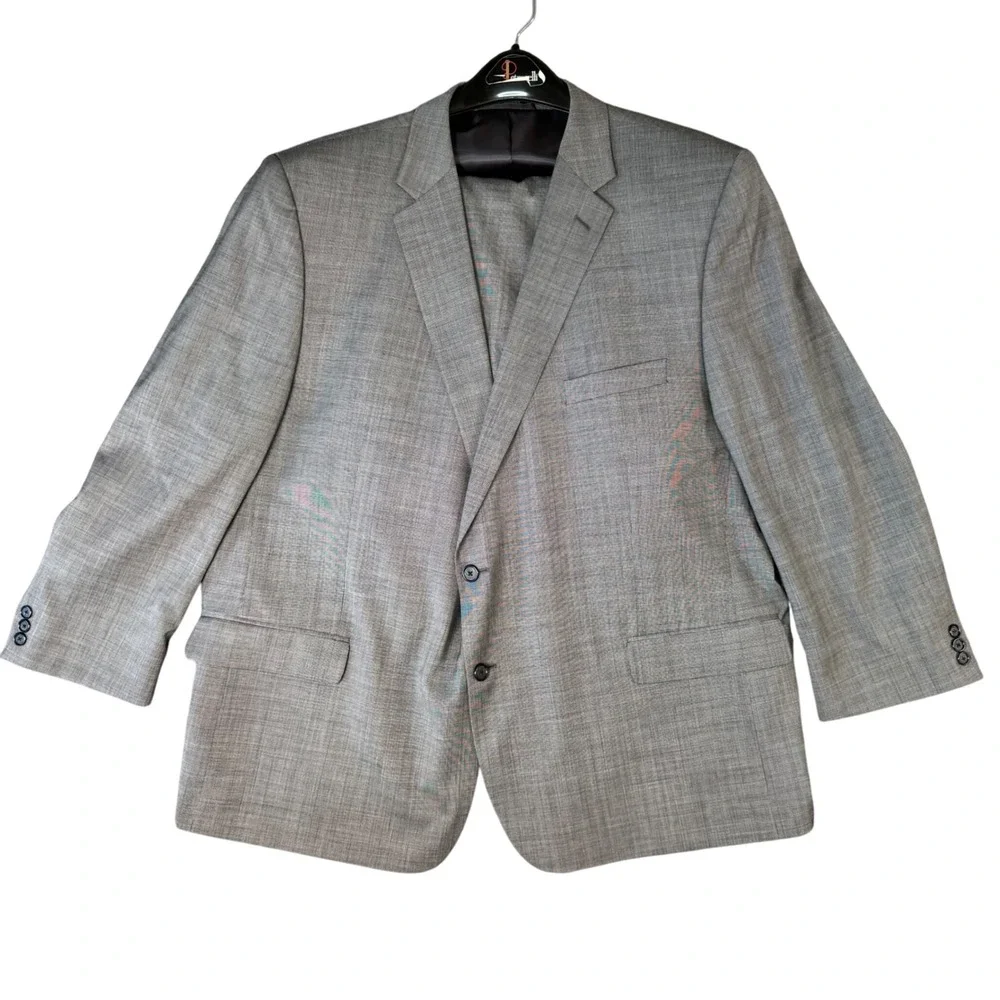 VTG Petrocelli Men 52S 2PC Gray‎ Wool Blend Suit Blazer Jacket Pants Classic Fit